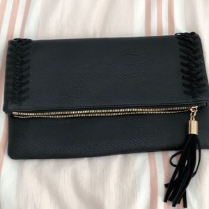 Black clutch with gold chain